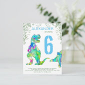 Dino party schattige dinosauriërs 6e Birthday budg Uitnodiging Briefkaart (Staand voorkant)