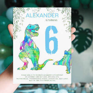 Dino party schattige dinosauriërs 6e Birthday budg Uitnodiging Briefkaart