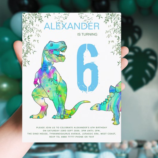Dino party schattige dinosauriërs 6e Birthday budg Uitnodiging Briefkaart