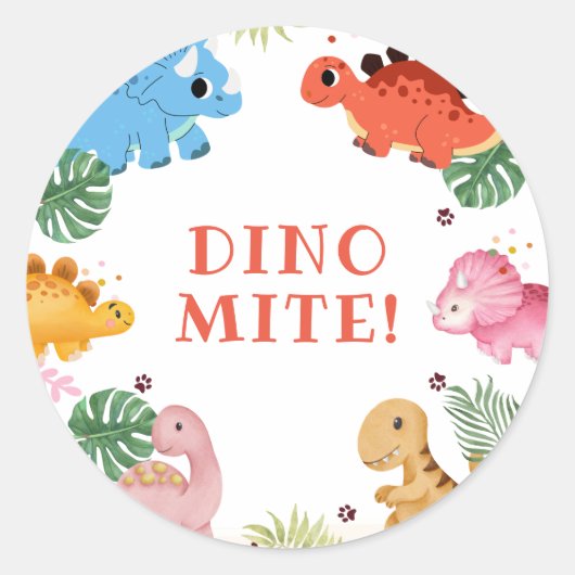 Dino Party Schattige Dinosaurus Verjaardagsfeest Ronde Sticker (Voorkant)