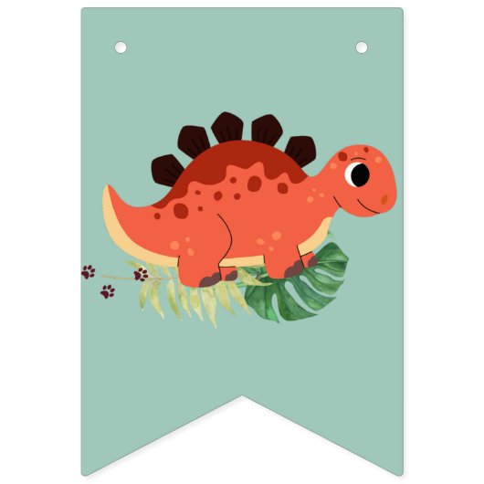 Dino Party Schattige Dinosaurus Verjaardagsfeest Vlaggetjes (Eerste vlag)