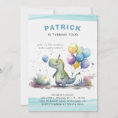Dino Party Schattige Waterverf Boy Blue Verjaardag Kaart (Voorkant)
