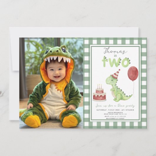 Dino Party | Schattigee dinosaurus twee-rex verjaa Kaart (Voorkant)