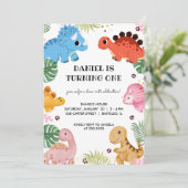 Dino Party Schattigee Dinosaurus Verjaardagsfeestu Kaart (Staand voorkant)