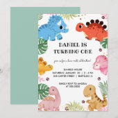 Dino Party Schattigee Dinosaurus Verjaardagsfeestu Kaart (Voorkant / Achterkant)