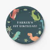 Dino Party Schattigee Dinosaurussen Jongen Verjaar Papieren Bordje (Voorkant)