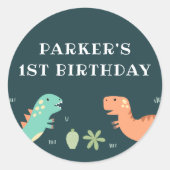 Dino Party Schattigee Dinosaurussen Jongen Verjaar Ronde Sticker (Voorkant)