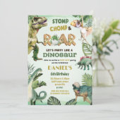 Dino Party | Schattigee Dinosaurussen Thema Verjaa Kaart (Staand voorkant)