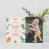 Dino Party | Schattigee Dinosaurussen Verjaardagsf Kaart (Staand voorkant)