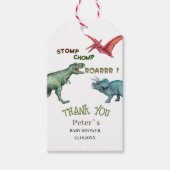 Dino Party stomp chomp roar baby shower bedankt Cadeaulabel (Voorkant)