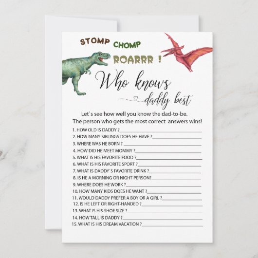 Dino Party stomp chomp roar games die papa kennen Kaart (Voorkant)