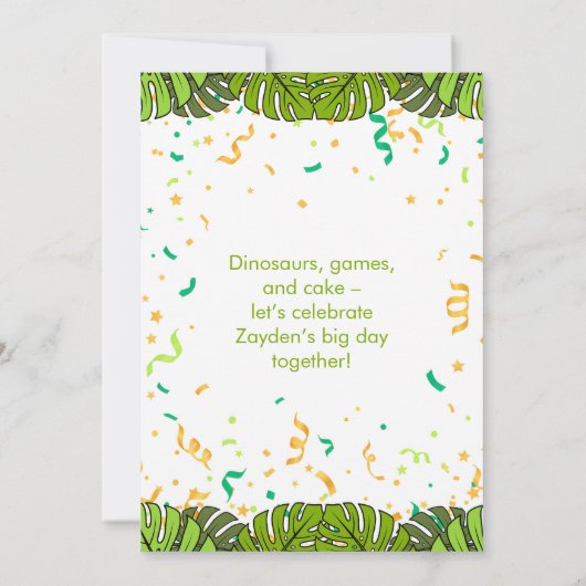 Dino Party Uitnodiging Tweede Verjaardag (Achterkant)