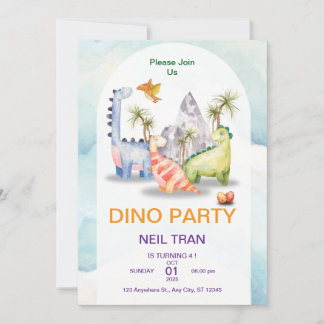 Dino Party verjaardagsuitnodiging – Kinder Kaart
