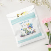 Dino Party Waterverf Boy Blue Square Verjaardag Bedankzakje (Gezegeld)