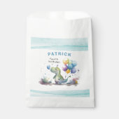 Dino Party Waterverf Boy Blue Square Verjaardag Bedankzakje (Voorkant)