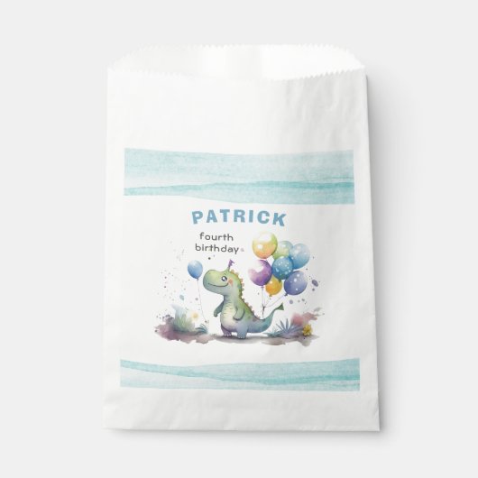 Dino Party Waterverf Boy Blue Square Verjaardag Bedankzakje (Voorkant)