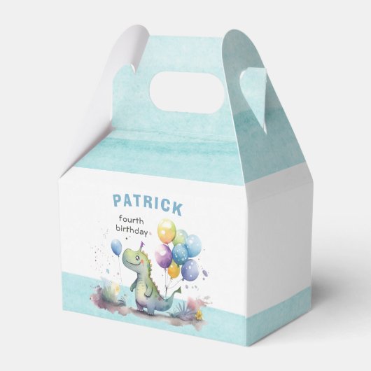 Dino Party Waterverf Boy Blue Verjaardag Bedankdoosjes (Achterkant)