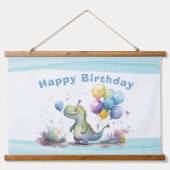 Dino Party Waterverf Boy Blue Verjaardag Hangend Wandkleed (Voorkant)