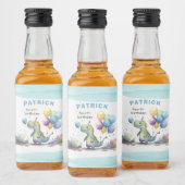 Dino Party Waterverf Boy Blue Verjaardag Likeurfles Etiket (Flessen)