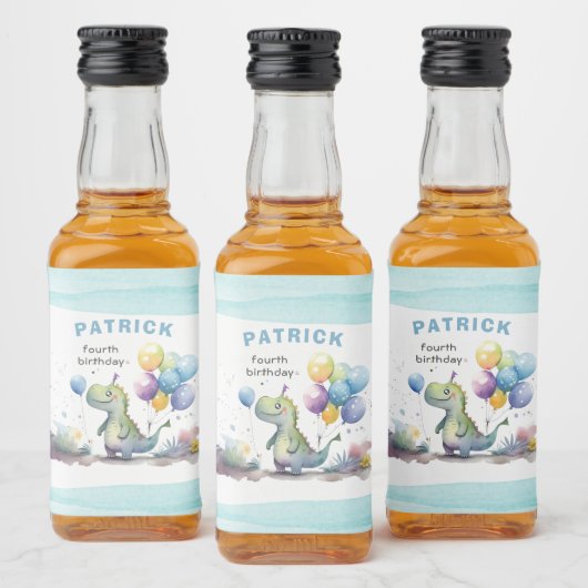 Dino Party Waterverf Boy Blue Verjaardag Likeurfles Etiket (Flessen)