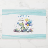 Dino Party Waterverf Boy Blue Verjaardag Likeurfles Etiket (Enkel label)