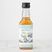 Dino Party Waterverf Boy Blue Verjaardag Likeurfles Etiket (Voorkant)