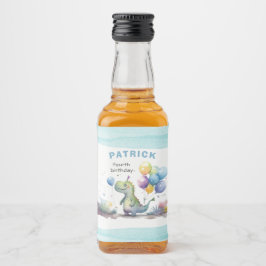 Dino Party Waterverf Boy Blue Verjaardag Likeurfles Etiket