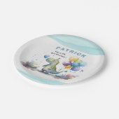 Dino Party Waterverf Boy Blue Verjaardag Papieren Bordje (Gekanteld)