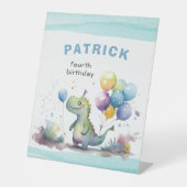 Dino Party Waterverf Boy Blue Verjaardag Reclamebord Met Voetstuk (Voorkant)