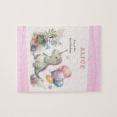 Dino Party Waterverf Meisje Roze Verjaardag Legpuzzel (Horizontaal)