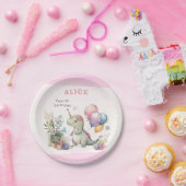 Dino Party Waterverf Meisje Roze Verjaardag Papieren Bordje (Feest)