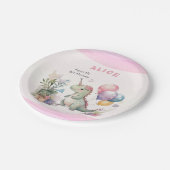 Dino Party Waterverf Meisje Roze Verjaardag Papieren Bordje (Gekanteld)