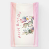 Dino Party Waterverf Meisje Roze Verjaardag Spandoek (Verticaal)
