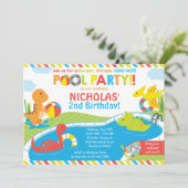 Dino Pool Party Invitation, Pool Party Invite Kaart (Staand voorkant)