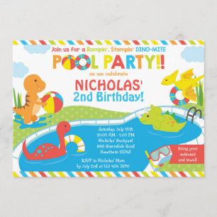 Dino Pool Party Invitation, Pool Party Invite Kaart