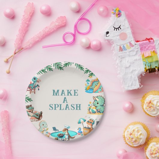 Dino Pool Party Verjaardag Papieren Bordje (Feest)