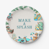 Dino Pool Party Verjaardag Papieren Bordje (Voorkant)