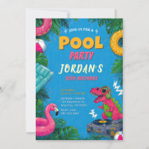 Dino Pool Party Verjaardagsuitnodiging