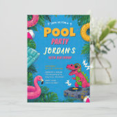 Dino Pool Party Verjaardagsuitnodiging Kaart (Staand voorkant)