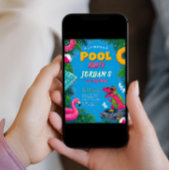 Dino Pool Party Verjaardagsuitnodiging Kaart