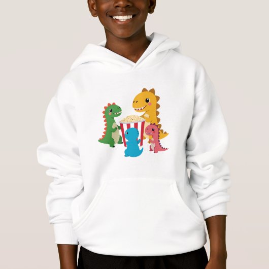 Dino popcorn feest hoodie voor kinderen  (Voorkant)