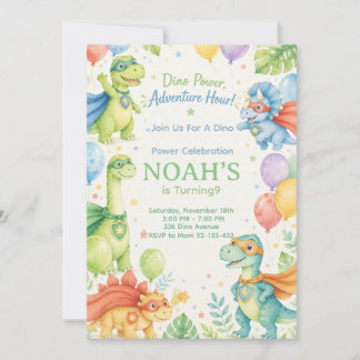 Dino Power Adventure Hour Watercolor Dinosaur Kaart