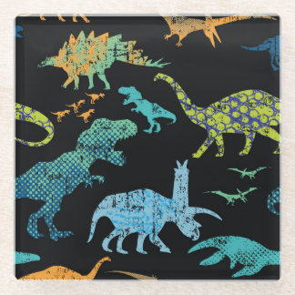 Dino Print: Grunge T-shirt patroon. Glazen Onderzetter