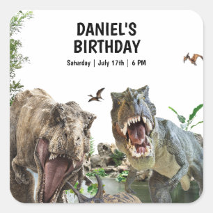 Dino printbare verjaardagsfeestje, Dino Feestje Vierkante Sticker