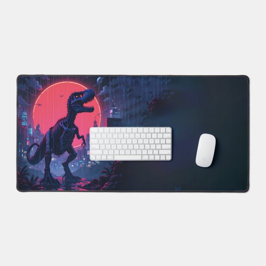 Dino Punk Desk Mat - Retro Pixel Art Fusion (Keyboard & Muis)