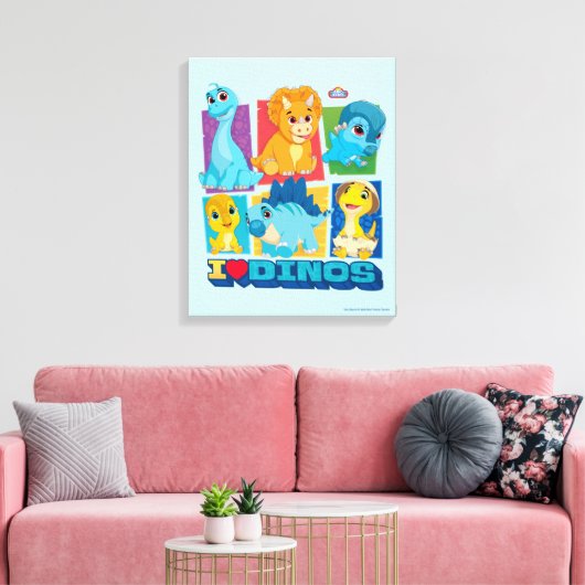 Dino Ranch | Leuke en kleurrijke dinosaurus Canvas Afdruk (Insitu (Woonkamer))