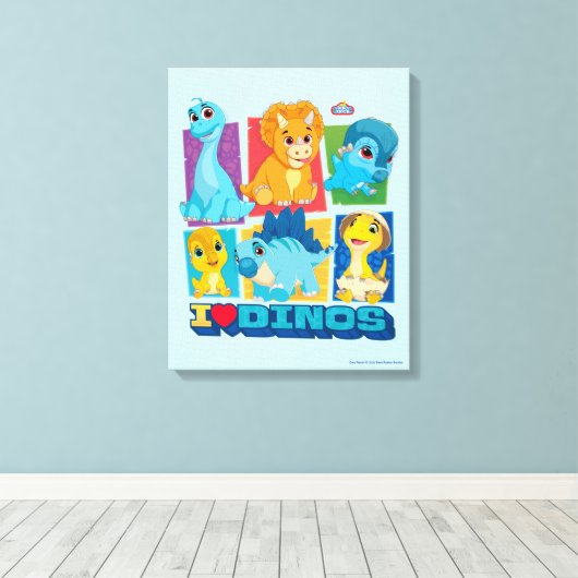 Dino Ranch | Leuke en kleurrijke dinosaurus Canvas Afdruk (Insitu (Houten vloer))