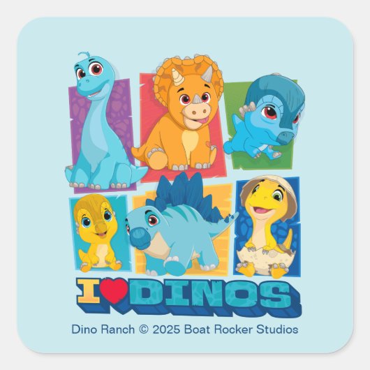Dino Ranch | Leuke en kleurrijke dinosaurus Vierkante Sticker (Voorkant)