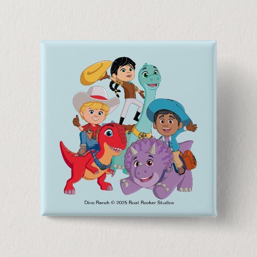 Dino Ranch Yee Haw! Vierkante Button 5,1 Cm (Voorkant)
