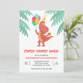 Dino Rex Dinosaurus Cake Balloon 5e Verjaardagsfee Kaart (Staand voorkant)